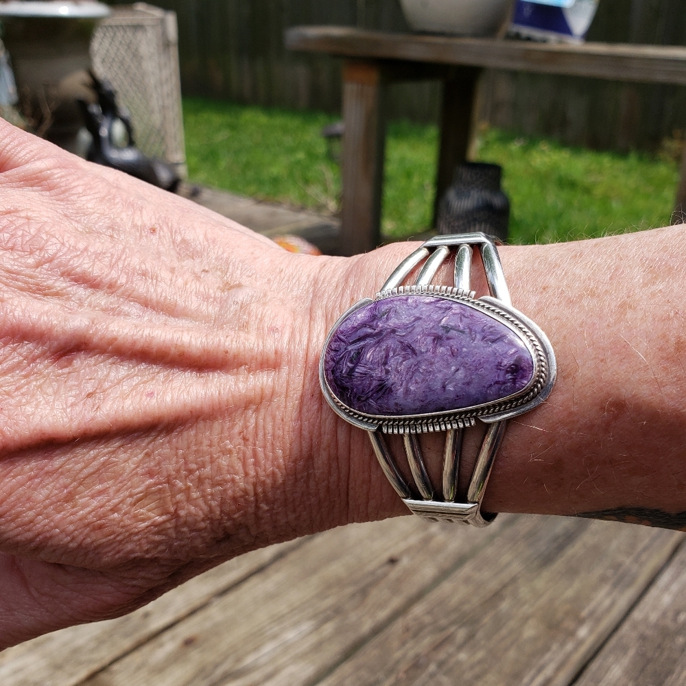 Sterling silver and charoite cuff bracelet